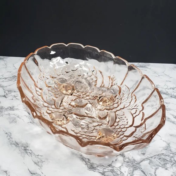 Indiana Glass Garland Pink Fruit Centerpiece Bowl Vintage - Picture 6 of 9